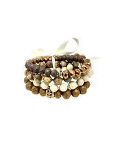 Brown + Cream Stone Bracelet Set