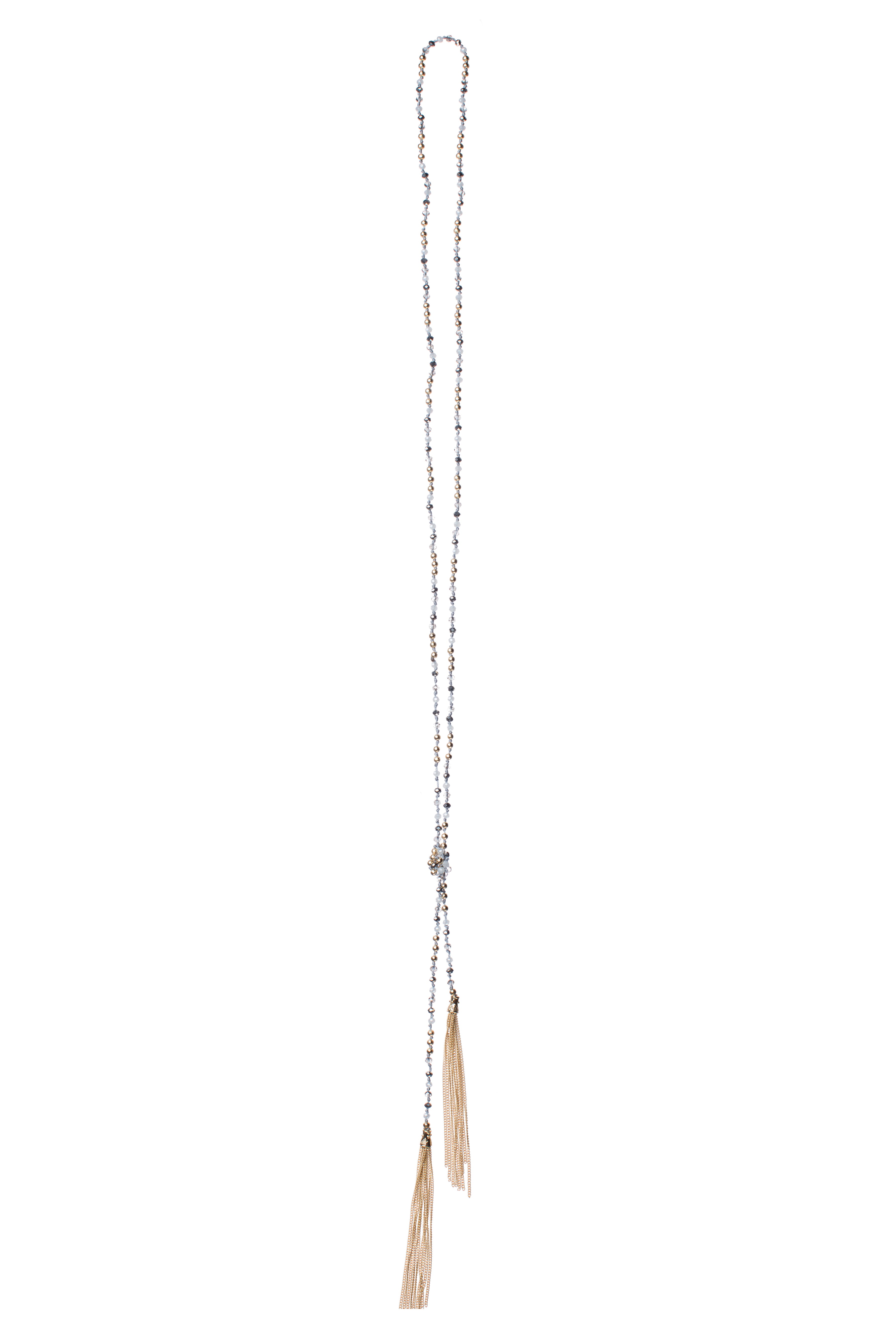 Metallic Crystal Tassel Necklace