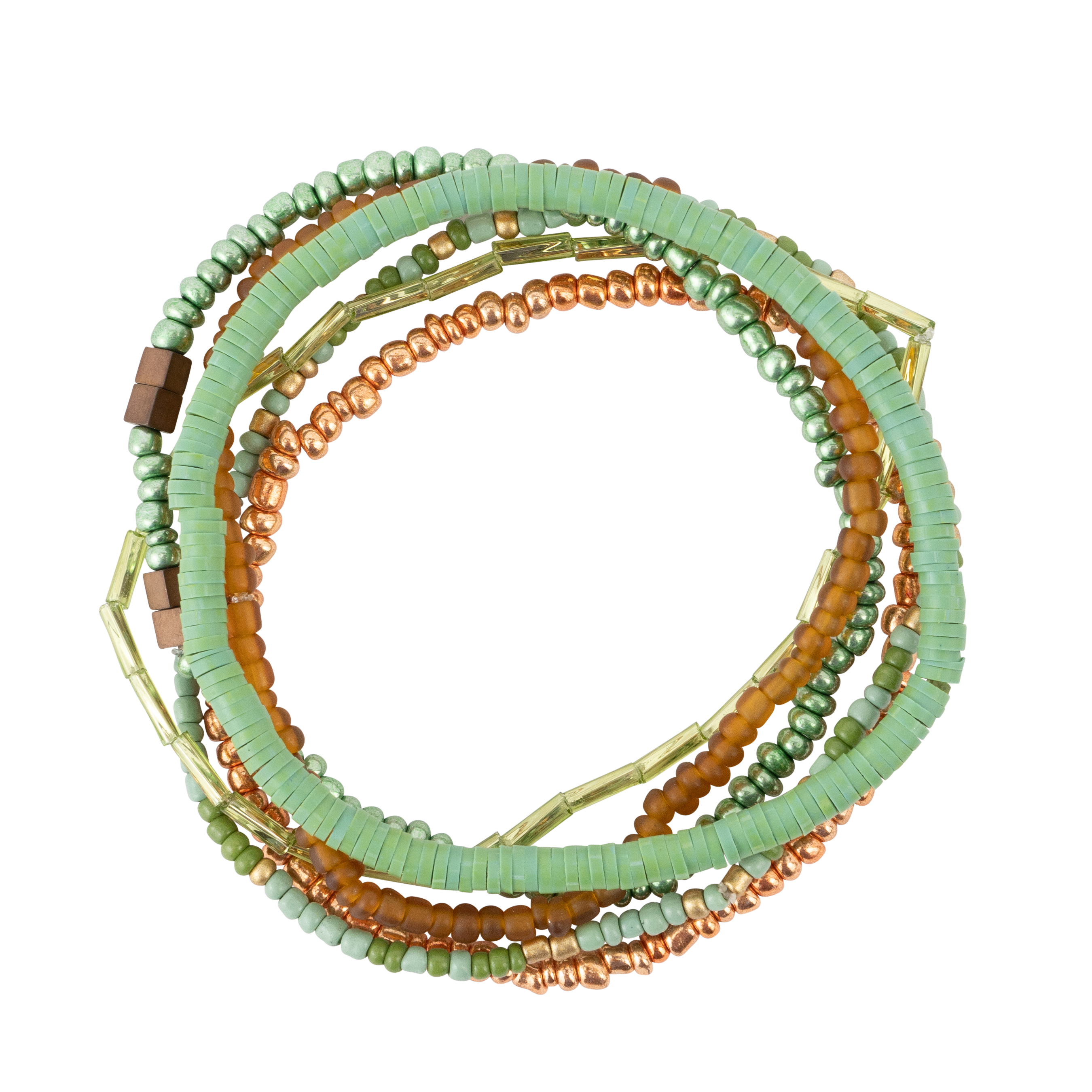 Green Tones Seed Bead Stackable Bracelet Set