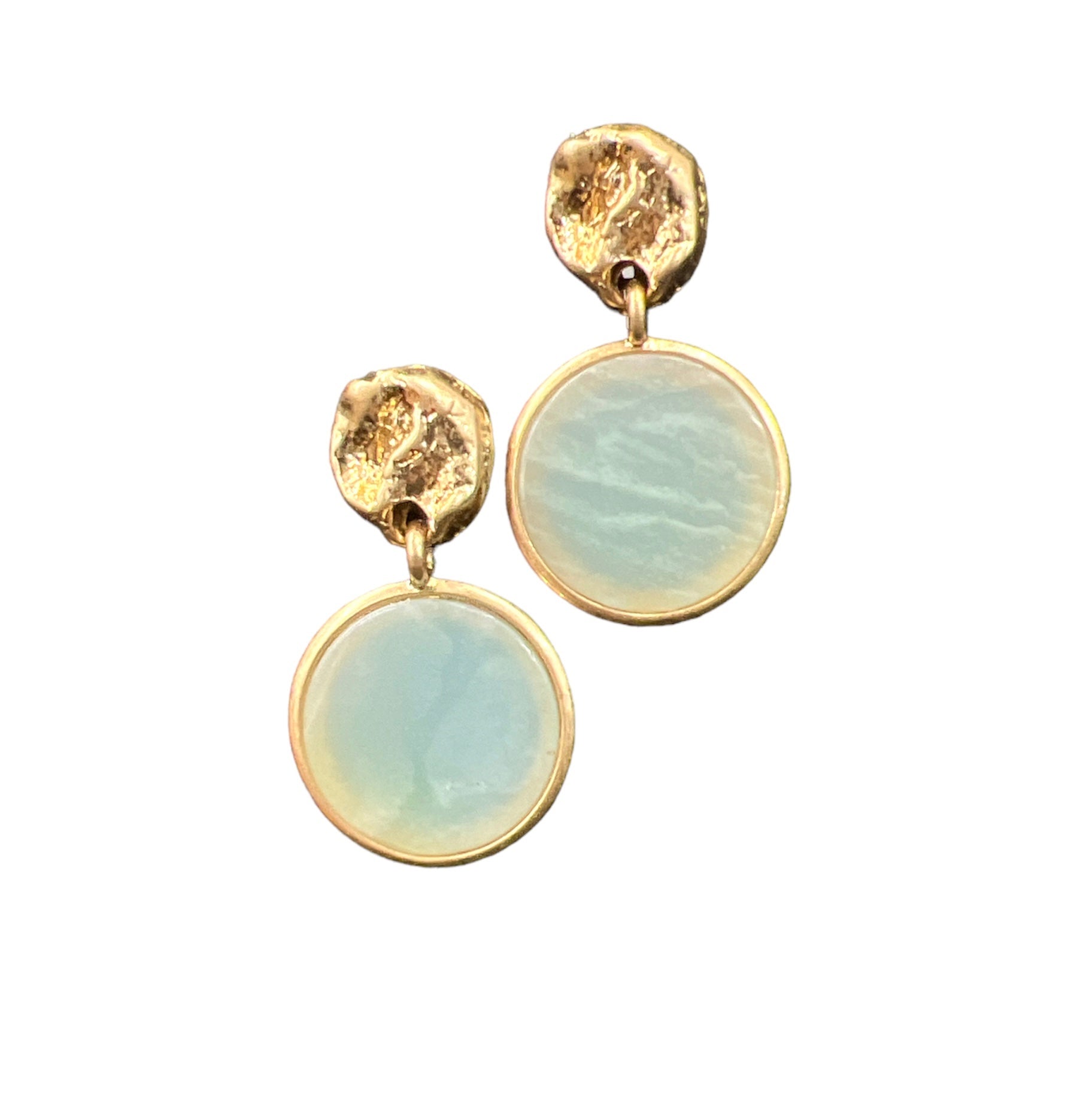 Gold & Light Blue Round Earrings