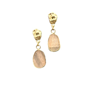 Gold and Rose Stone Drop Earrings