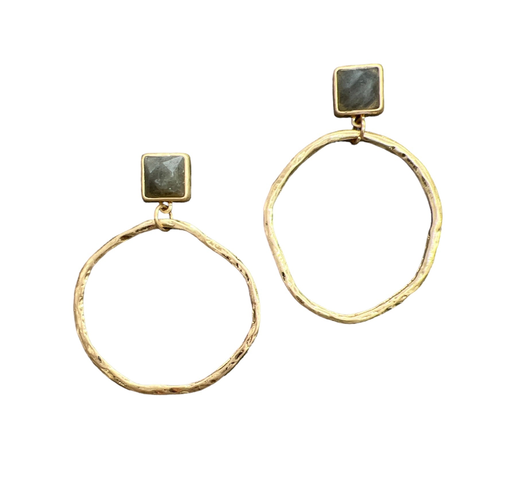 Large Gold Hoop With Stone Earrings