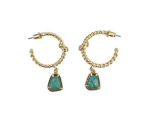 Twisted Gold Hoop With Blue Stone Drop Earrings