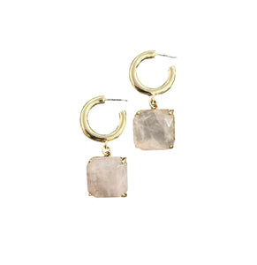 Chunky Gold Hoop with Rose Stone Drop Earrings