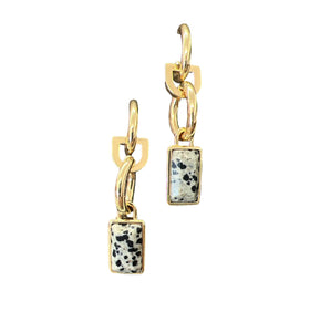 Gold Chain With Dalmatian Stone Drop Earrings
