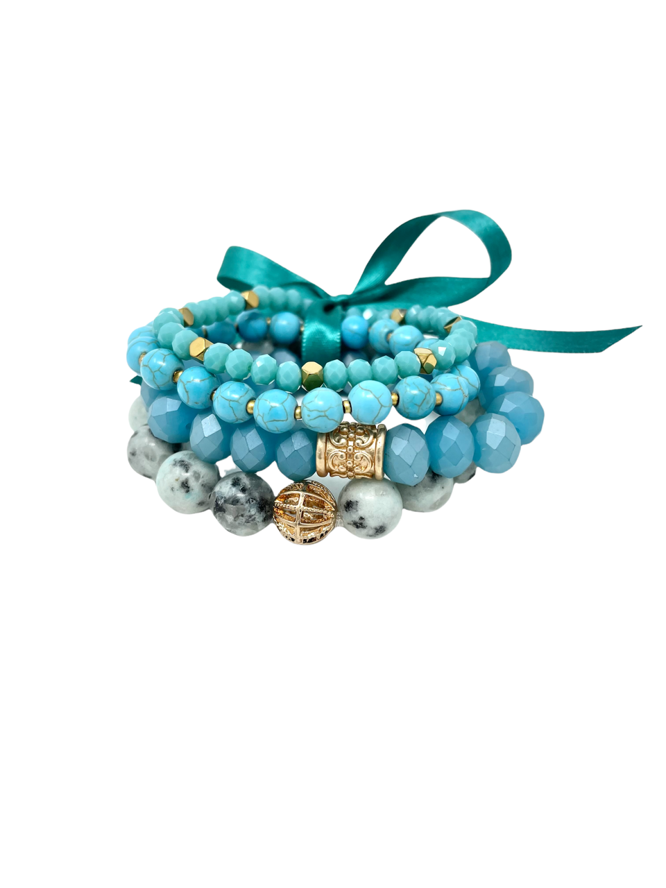 Turquoise & Marbled Stone Bracelet Set