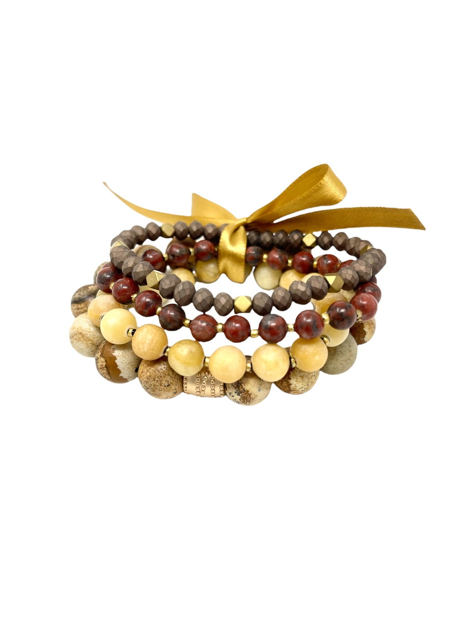 Neutrals + Burgundy Stone Bracelet Set