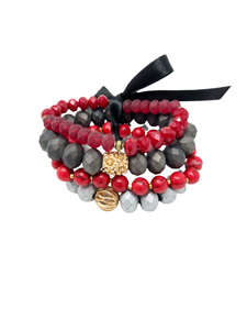 Grey + Red Stone Bracelet Set