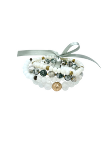 White & Green Stone Bracelet Set