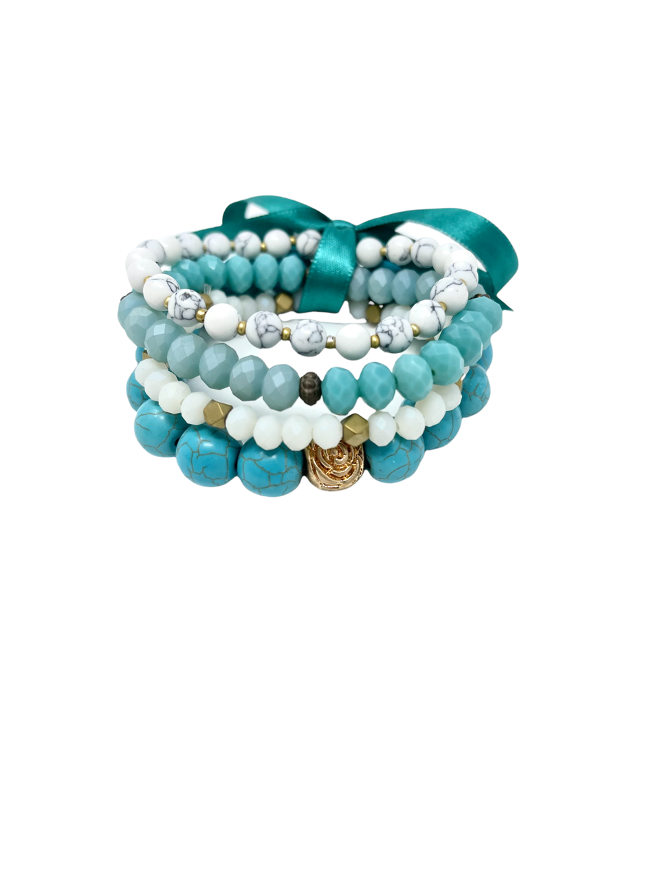 Turquoise + White Stone Bracelet Set