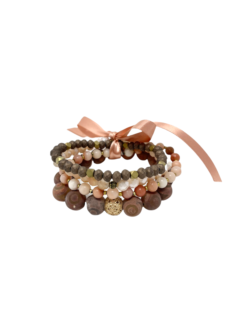 Pink + Neutral Stone Bracelet Set