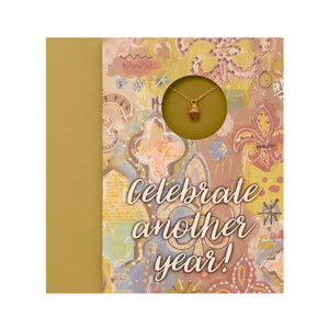 4 Pack of Greeting Cards With Necklace-"Celebrate Another Year"