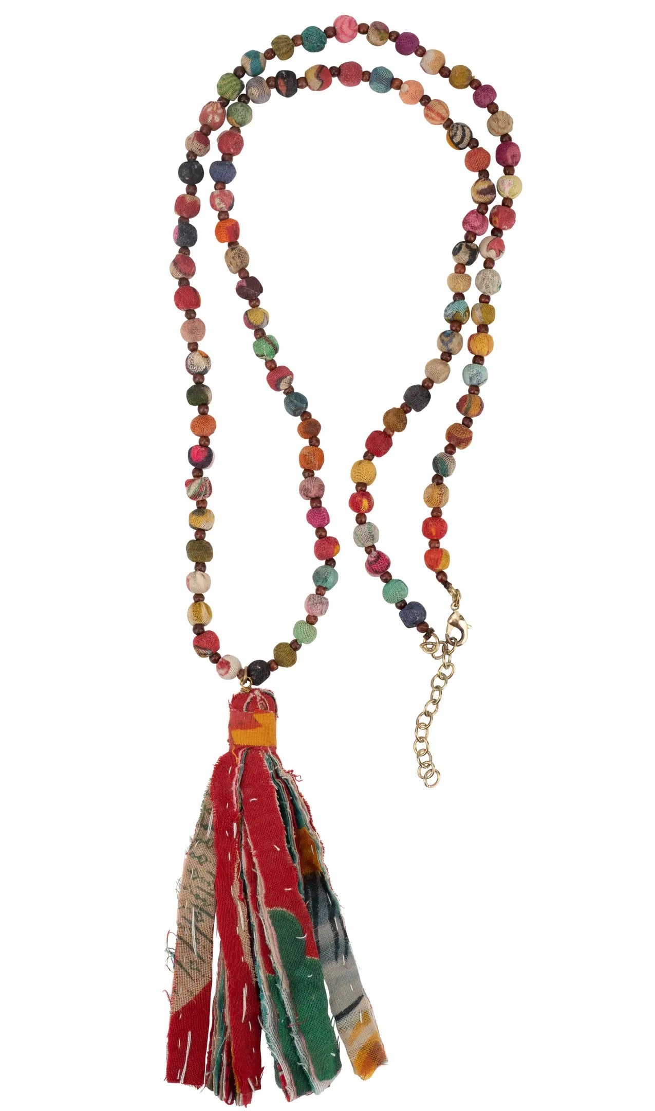 Handcrafted Upcycled Beaded India Tassel Necklace