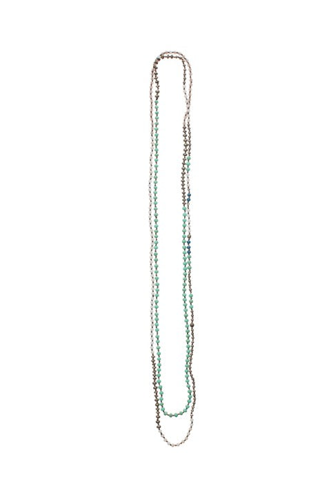 Skinny Matte Wrap Necklace - Sea Green, White & Bronze