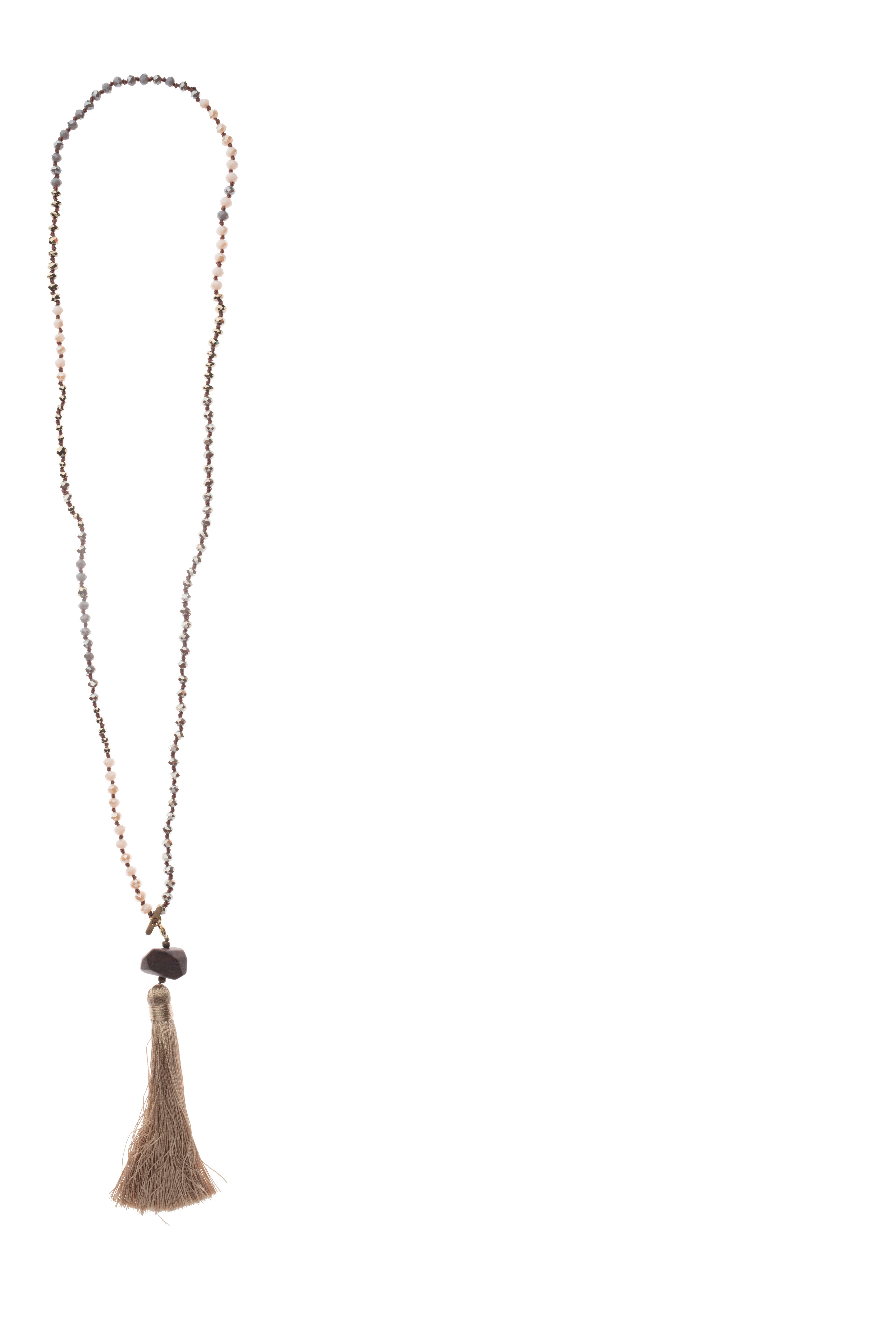 Hand-Knotted Crystal Necklace with Stone + Tassel