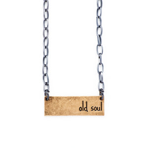 "Old Soul" Personality Etched Bar Necklace