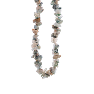 Stone Chip + Wood Necklace - Tree Agate Stones