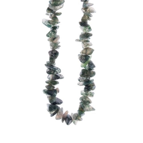 "Moss Agate" Stone Chip + Wood Necklace