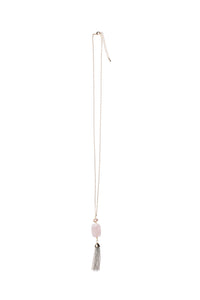 ROSE STONE - Wire Wrapped Stone + Tassel Necklace
