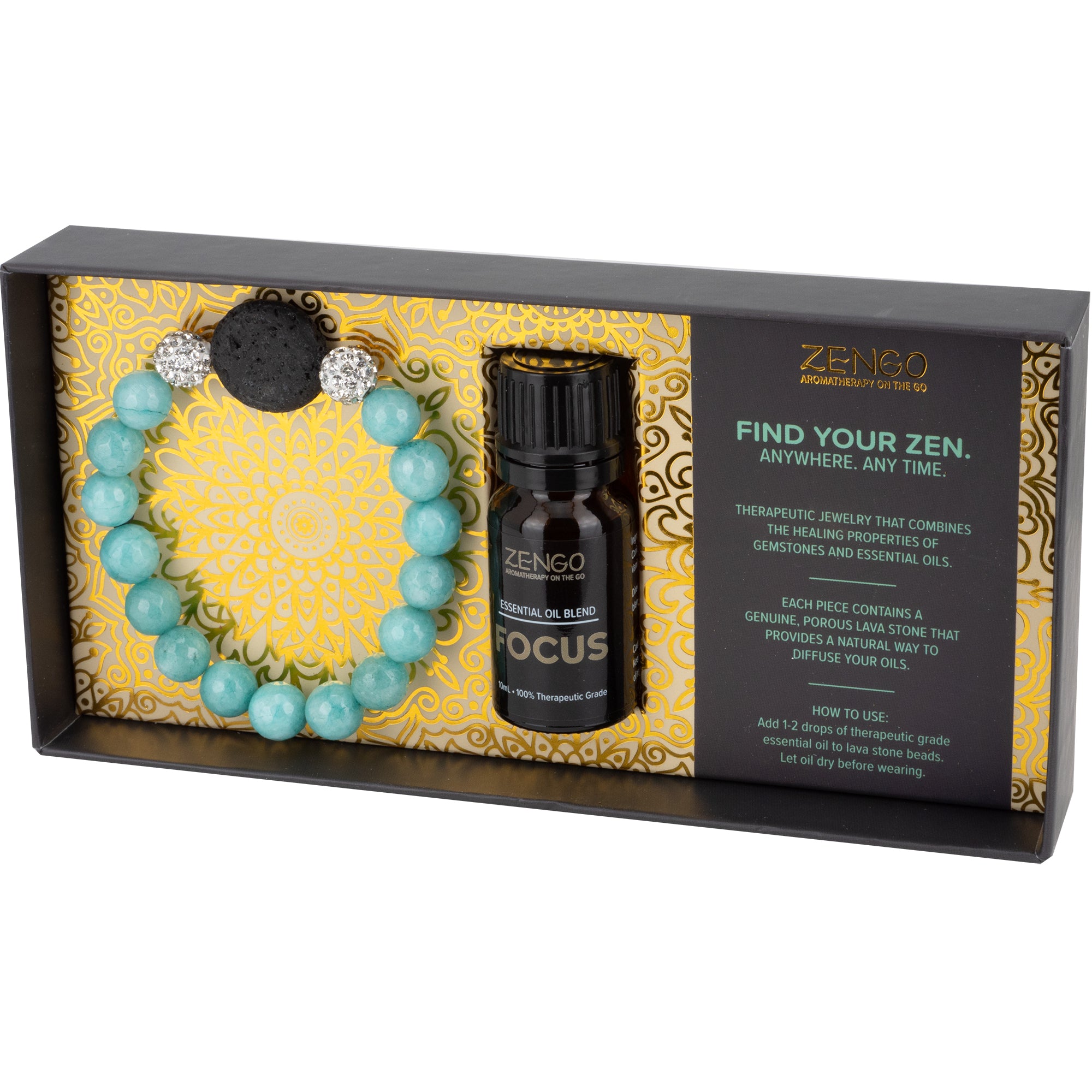 Turquoise + Large Lava Bead Bracelet & Oil Set