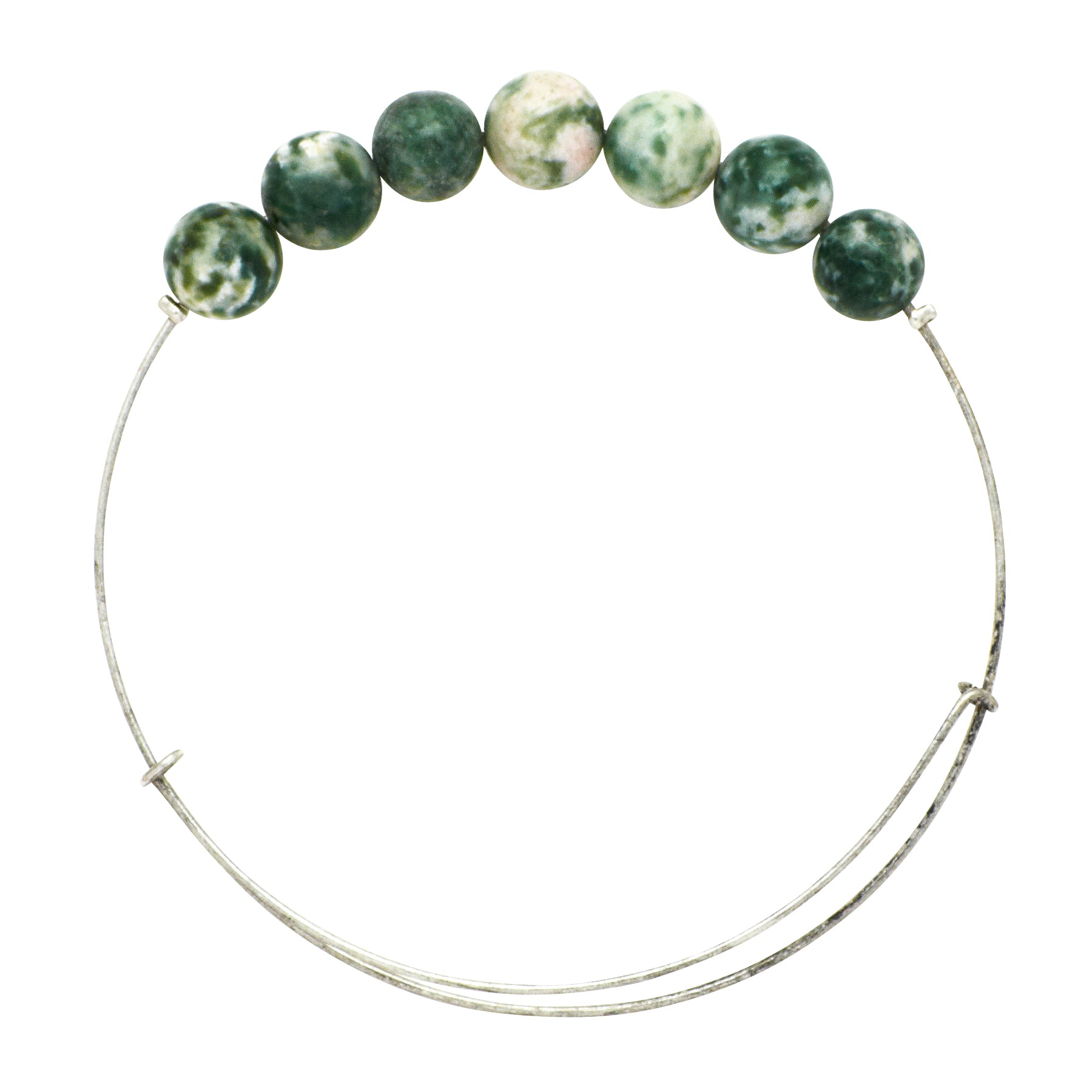 *Large Green Jade Stone Wire Bangle