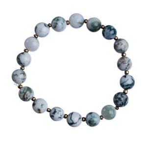 *"Tree Agate" 8mm Natural Stone Stretchy Bracelet