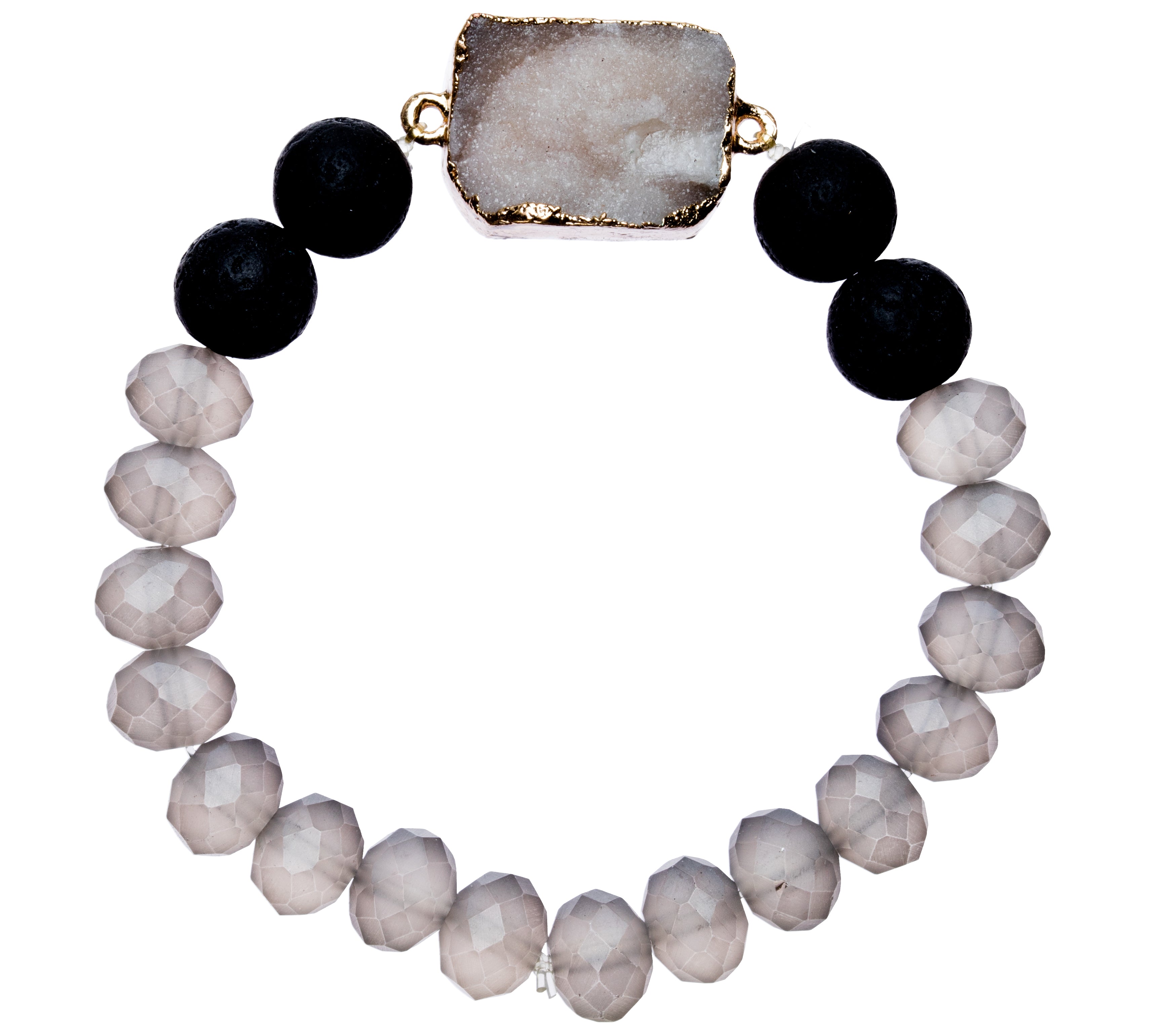 Druzy, Crystal & Lava Stone Stretchy Bracelet