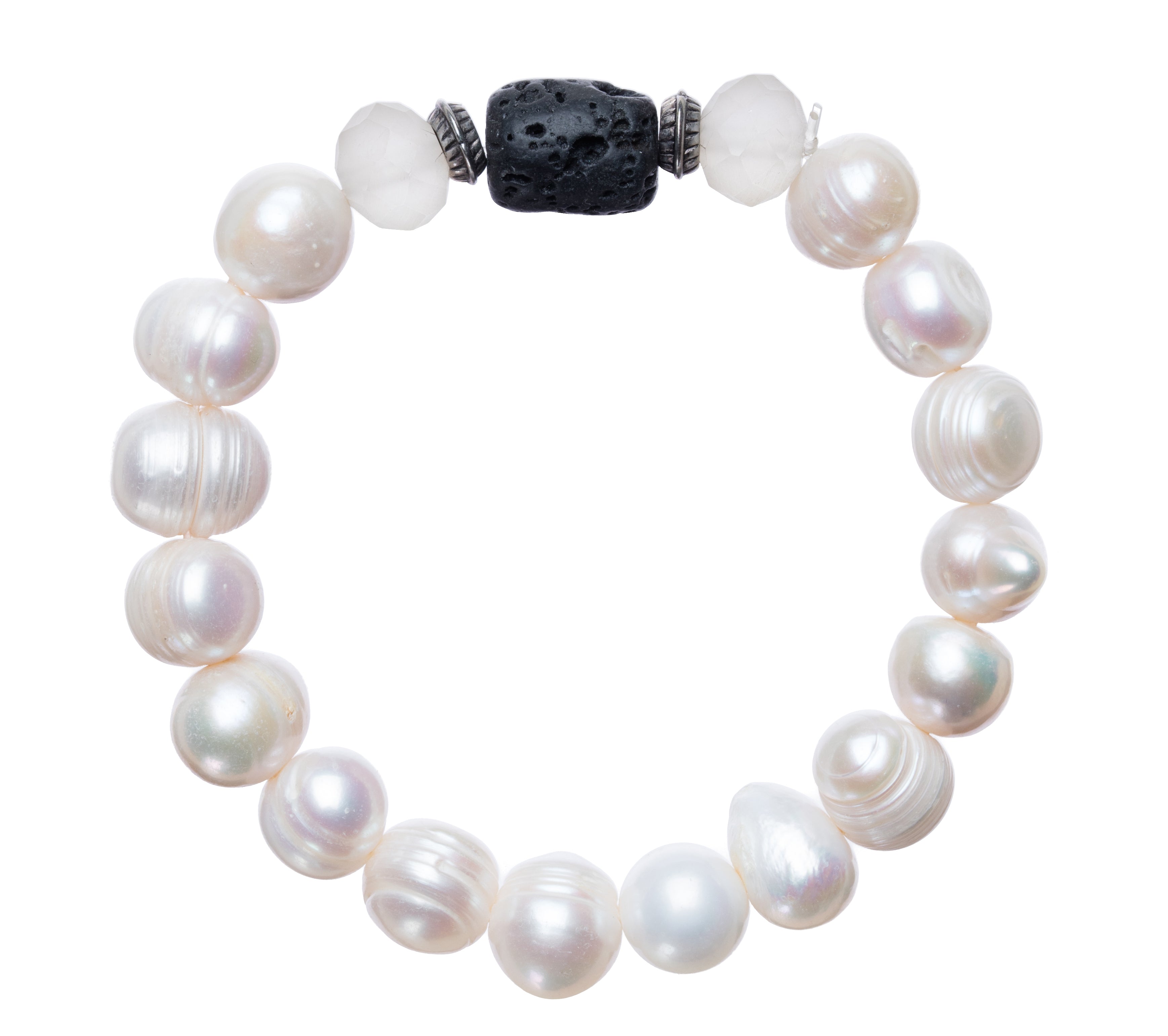 *Pearl & Lava Stone Stretchy Bracelet
