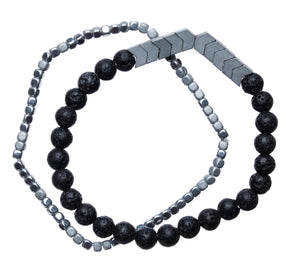 Silver Chevron + Black Lava Beads