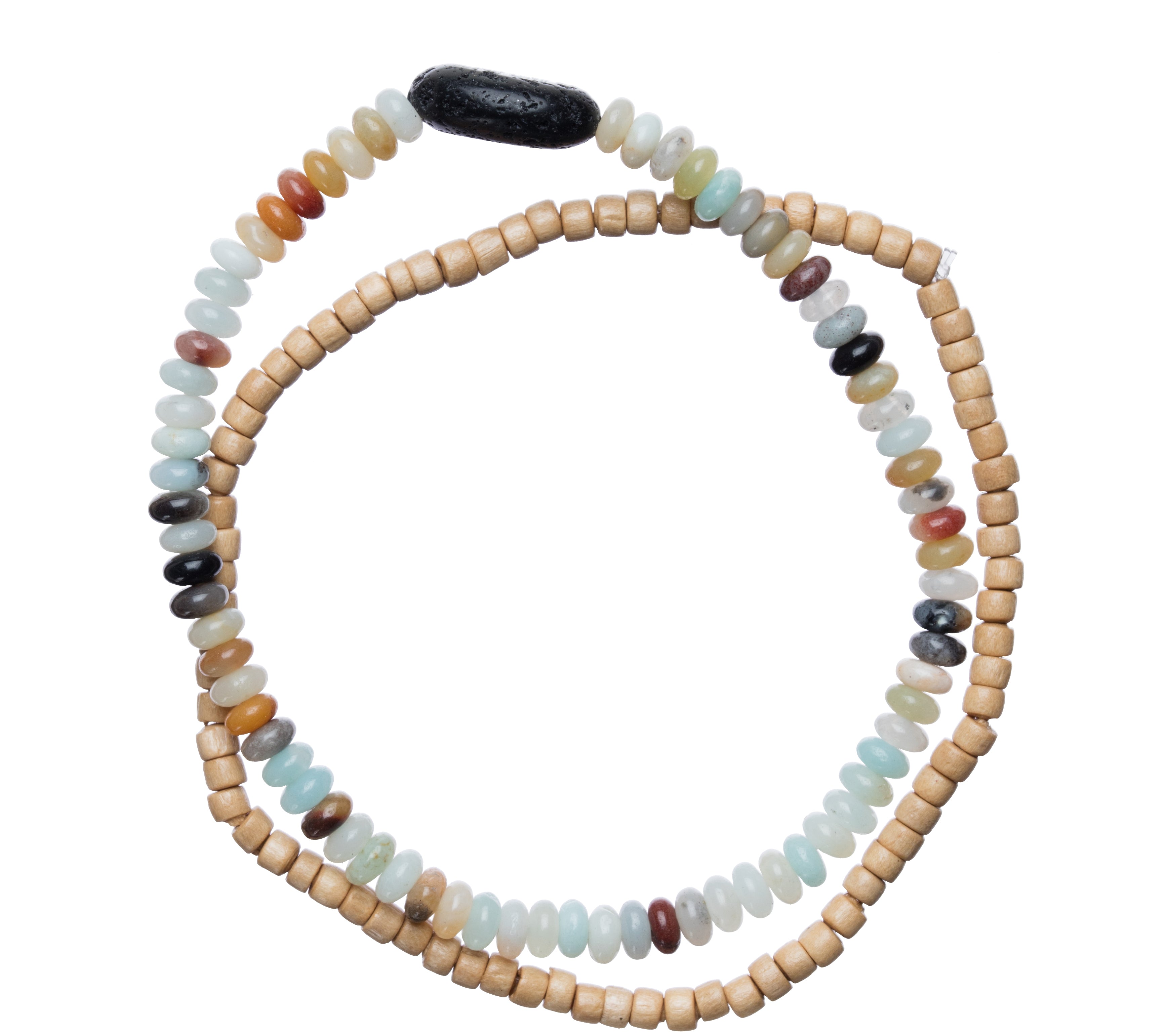 Amazonite with Black Lava Stone + Wooden Beads
