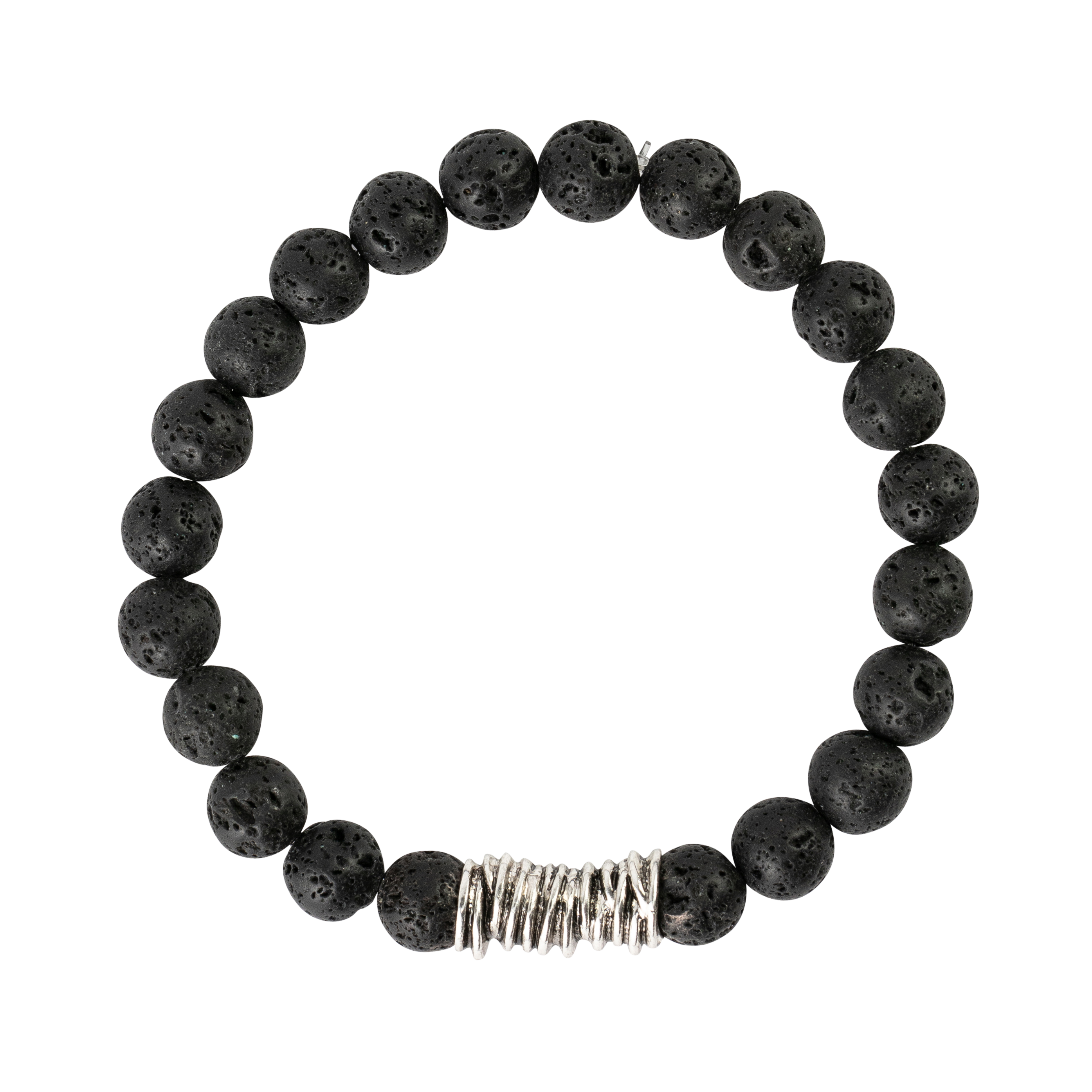 All Black Lava Beads with Large Silver Spacer –