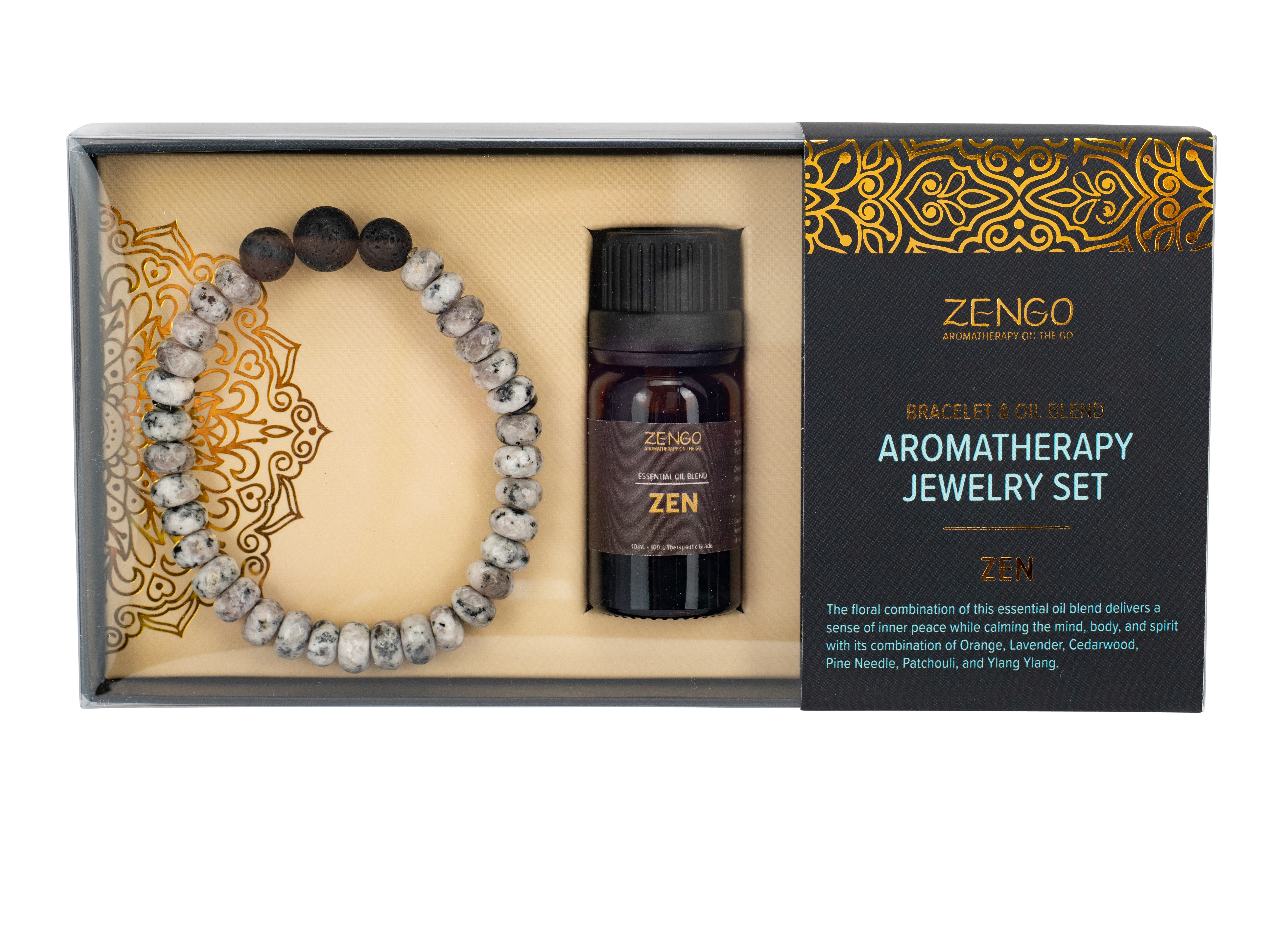 Dalmation & Lava Stone Bracelet + Zen Oil Set